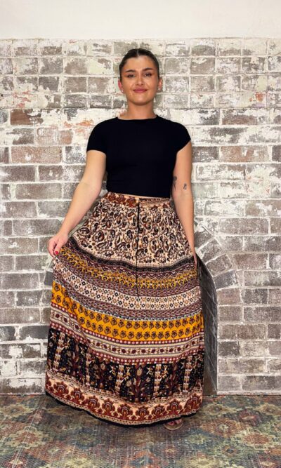 brown and yellow hippy skirt