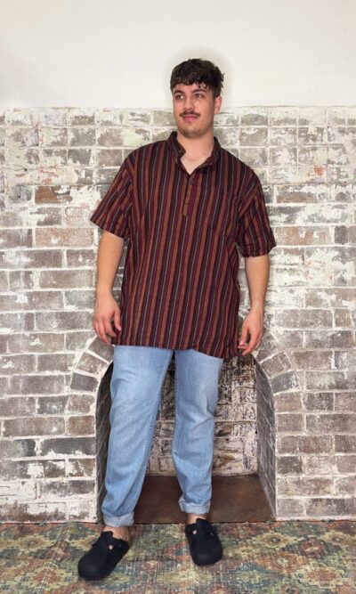 maroon striped cotton kurta shirt short sleeve