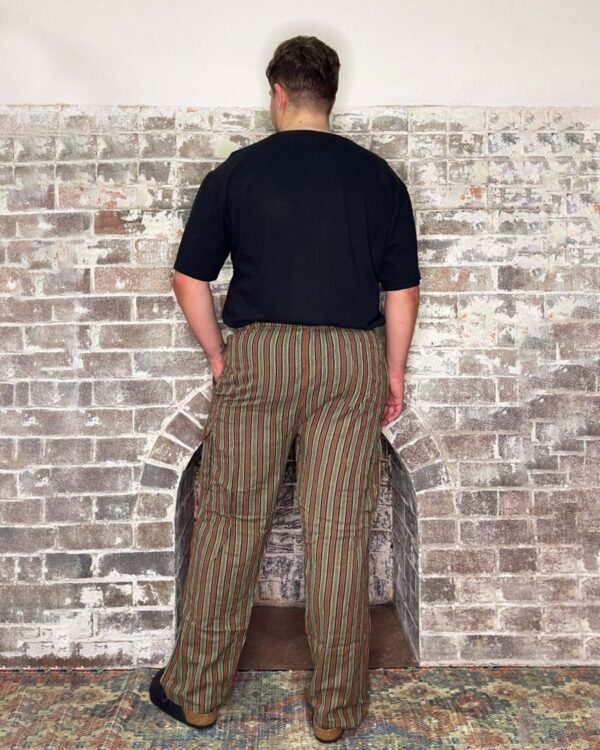 green and maroon striped cotton cargo hippy pants