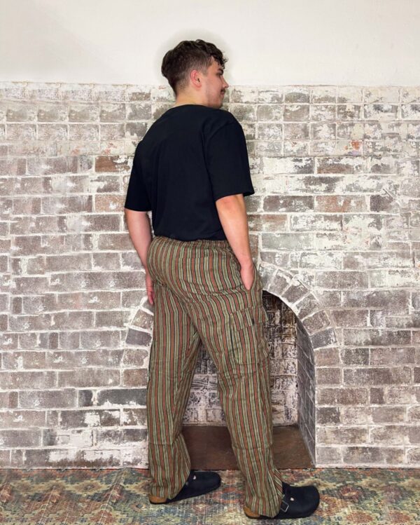 green and maroon striped cotton cargo hippy pants