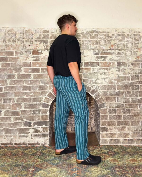 Turquoise blue Striped cotton Cargo hippy Pants