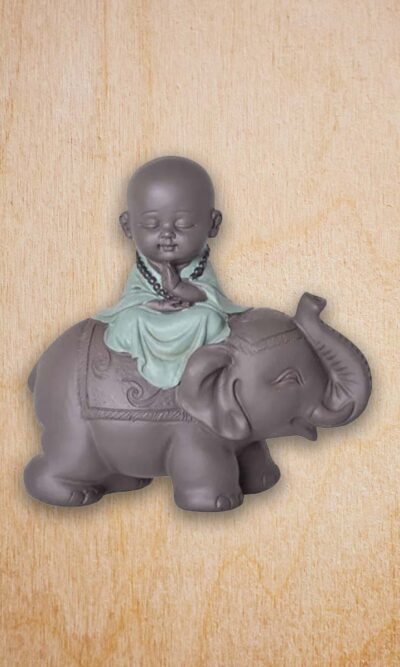 meditating buddha on right facing elephant