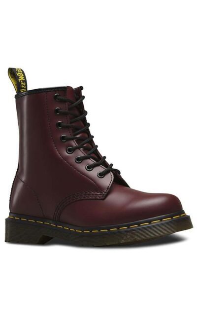 dr martens 1460 cherry red smooth 8 eye boot front view
